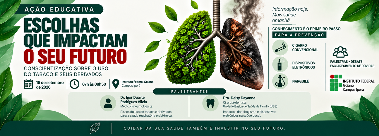 Banner Ação educativa: Escolhas que impactam o seu futuro.