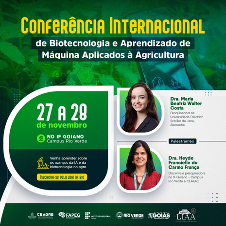 Banner Conferência Internacional de Biotecnologia e Aprendizado de Máquina Aplicados à Agricultura