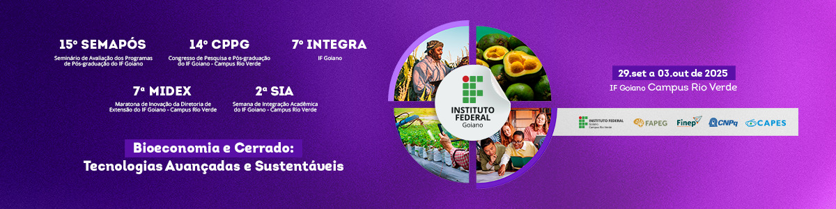 Banner Eventos integrados: VII Integra IF Goiano, 15° Semapós, 14° CPPG, 7ª MIDEX e 2ª SIA