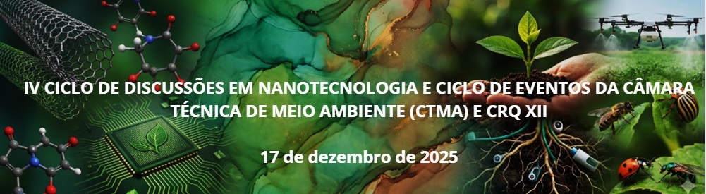 Banner IV Ciclo de Discussões em Nanotecnologia e Ciclo de Eventos da Câmara Técnica de Meio Ambiente (CTMA) e CRQ XII